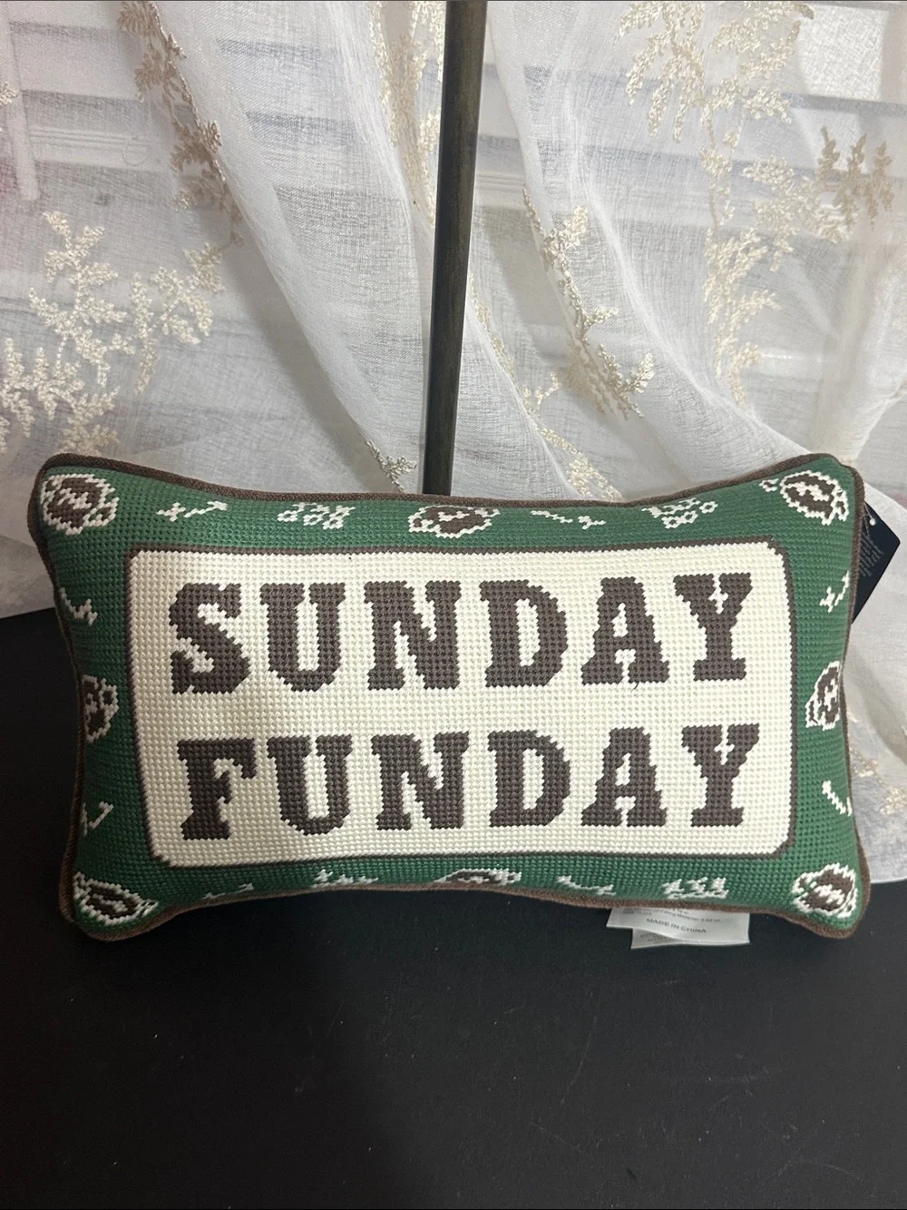 MSX Sunday funday needlepoint decor pillow